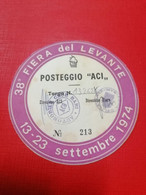 1974 ACB  FIERA DEL LEVANTE   AUTOMOBILE CLUB BARI  ACI TALLONCINO INGRESSO AUTO CAR  ARCH CAT27PAG5 - Transports