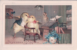 Joyeuses Pâques, Poussin Habillé, Machine à écrire Et Téléphone, Litho (6.4.1912) - Pâques
