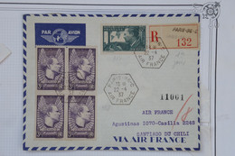 AU11  FRANCE BELLE LETTRE RECOM. 1937 AIR FRANCE IER JOUR PARIS SANTIAGO CHILE  +BLOC DE N°338   +AFFRANCH.HEXAGONAL - 1960-.... Brieven & Documenten
