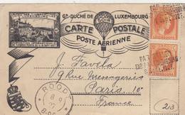 LUXEMBOURG. CARTE POSTALE POSTE AERIENNE. PAR BALLON. 8 SEPT 1927. ROODT POUR PARIS - Storia Postale