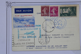 AU11 FRANCE  BELLE CARTE  AIR FRANCE 1937 MEETING LA BAULE  POUR ISLE +VIGNETTE MERMOZ  ++AFFRANCH. INTERESSANT - 1960-.... Storia Postale