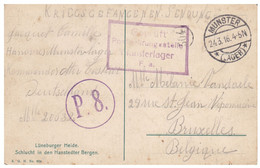 CARTE D'UN PRISONNIER A MUNSTER EN ALLEMAGNE VERS LA BELGIQUE LE 24 MARS 1915 - CACHET DE CENSURE + P.8. DANS UN CERCLE - Kriegsgefangenschaft