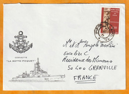 1987 - Enveloppe Spéciale Corvette Lamotte Piquet D645 En Escale En Inde - Cachet Expérimental - Vers Granville, France - Lettres & Documents