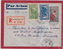 1938 - MADAGASCAR - ENVELOPPE ENTIER POSTAL PRECURSEUR AEROGRAMME RECOMMANDEE ! De TANANARIVE => MARSEILLE - Storia Postale