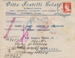 RACCOMANDATA 1942 L.1,75 TIMBRO SORBOLO PARMA BOLOGNA (RY5145 - Marcophilia