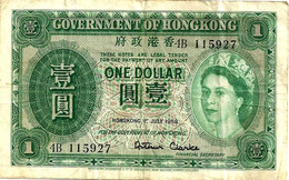 HONG KONG $1 GREEN QEII HEAD  FRONT  MOTIF BACK DATED 01-07-1958 P324Ab VF  READ DESCRIPTION !! - Hong Kong