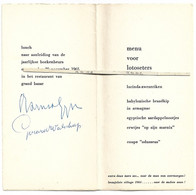 Menu Voor Lotoseters  *  Boekenbeurs 20 November 1965 (handtekening Marnix Gijsen - Gerard Walschap) - Menus