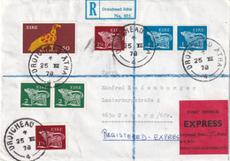 EIRE 1978 LETTRE RECOMMANDEE EXPRES DE DROICHEAD ATHA AVEC CACHET ARRIVEE COBURG - Brieven En Documenten