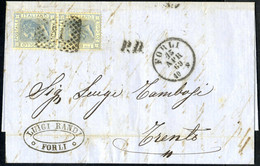 Cover 1869, Lettera Da Forli Il 15.4 Per Trento Affrancata Con Coppia Verticale Vitt. Em. II 20 C. Azzurro, Sul Verso Bo - Lombardy-Venetia