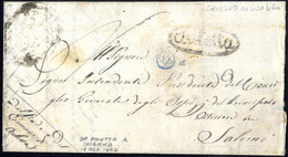 Cover 1858, Lettera Franchigia Da Auletta Il 19.8 Per Salerno, Sul Recto Ditale S.F. Azzurro In Arrivo - Napels