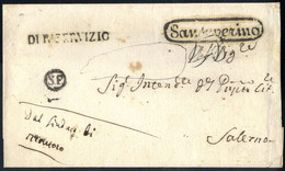 Cover 1858, Lettera Franchigia Da Sanseverino Per Salerno, Sul Recto Ditale S.F. Nero, Annullo Delle Stazioni Sul Percor - Napels