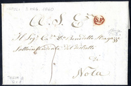 Cover 1860, Lettera Da Napoli Il 3.5 Per Nola Tassata Con 3 Grana, Sul Recto Ditale S.F. Rosso In Partenza (Vaccari Punt - Napoli