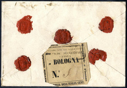 Cover 1859, Lettera Assicurata Da Genova Il 8.12 Per Bologna, Sul Verso Rarissima Etichetta Delle Ferrovie Dell Italia C - Papal States