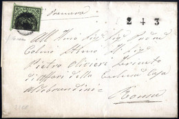 Cover 1857, Lettera Da Frascati Il 4.3 Per Roma Affrancata Con 2 B. Verde Oliva Annullato Con Cerchio Con Macchie Intern - Papal States