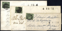 Cover 1858, 3 Lettere Da Frascati Per Roma Affrancate Con 2 B. Verde Oliva, Tutte Con Timbri Del Sevizio Postale Privato - Stato Pontificio