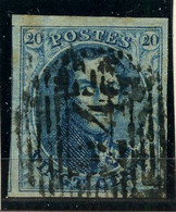 BELGIQUE - COB 4 - 20C BLEU VERT PAPIER MINCE MEDAILLON MARGE OBLITERE - 1849-1850 Medallones (3/5)