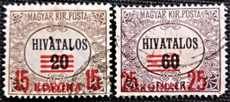 Timbre  Service De Hongrie 1922 Official Stamps Of 1921 Surcharged  Y&T N° 9 Et 10 Série Complète - Dienstzegels