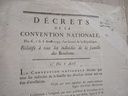 Décret De La Convention Nationale 1793 Révolution Relatifs à Tous Les Individus De La Famille Des Bourbons - Decrees & Laws