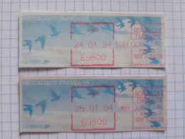 Bron 69500 - 24 & 25-01-94 - G03 PC69029 Tarif 4.40 (2 Vignettes 1 Sans H De Levée) - Impression Décalée Vers La Droite - 1990 « Oiseaux De Jubert »