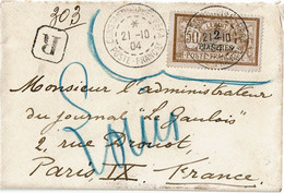 CTN80 - LEVANT FRANCAIS - MERSON 2p/50c LETTRE REC. PERA / PARIS 21/10/1904 - Lettres & Documents