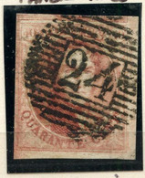 BELGIQUE - COB 8  - 40C ROUGE CARMIN PAPIER MINCE MEDAILLONS MARGE OBLITERE - 1851-1857 Medaillons (6/8)