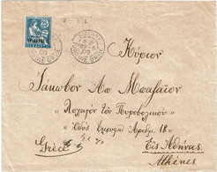 CTN80 - LEVANT FRANCAIS - MOUCHON 1p/25c LETTRE  SMYRNE / ATHENES 22/6/1909 - Lettres & Documents