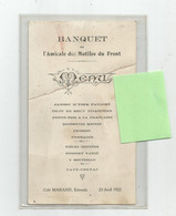 Menu Banquet De L'amicale Des Mutilés Du Front Guerre 14-18 Au Café Marrand A Estressin Vienne 38 Isère - 23/04/1922 - Menus