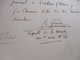 LAs Autographe Signée Genin Paris 1840 Député De La Meuse à Propos De Son Abonnement Au Journal Des Moniteurs - Altri & Non Classificati