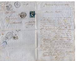 TB 3451 - 1864 - LAC - Lettre De Mr RIBEYROL à BORDEAUX Pour Mr Le Maire De CHERVAL Par VERTEILLAC - 1849-1876: Période Classique