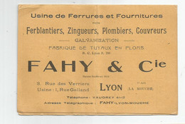 Carte De Visite Fabrique De Tuyaux En Plomb Usine Ferrures Et Fournitures Fahy Lyon La Mouche Carte Double Pub - Cartoncini Da Visita