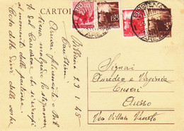 Arezzo Bibbiena - Cart. Post. L. 3 + L.3 + L.1,20 + Cent. 80  - Democratica - Interi Postali