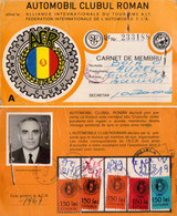 AUTOMOBILE CLUB ROUMAIN / AUTOMOBIL CLUBUL ROMÂN - CARTE De MEMBRE - 5 TIMBRES - 1977 - CINDERELLA - RRR ! (aj493) - Fiscale Zegels