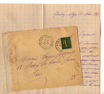 TB 3453 - Guerre 1914 - 18 - Lettre Avec Bande De Controle Postal Militaire / Mme RUPPERT à QUINCY - SEGY Pour PARIS - Guerre De 1914-18