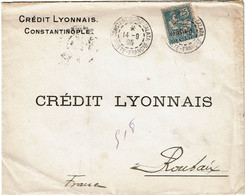 CTN80 - LEVANT FRANCAIS - MOUCHON 1p/25c  LETTRE  CREDIT LYONNAIS GALATA / ROUBAIX 14/9/1905 - Lettres & Documents