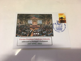 (3 H 45) UKRAINE President Address To Portugal Parliament (21st April 2022) With Kangaroo Stamp - Brieven En Documenten