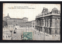 (RECTO / VERSO) TORINO - N° 36 - PIAZZA CASTELLO - PALAZZO MADAMA E PALAZZO REALE - BEAU TIMBRE ET CACHET - CPA - Palazzo Madama