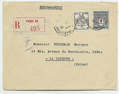 ARC TRIOMPHE 5FR +4FR BLASON LETTRE REC PARIS 1946 AU TARIF - 1944-45 Arc De Triomphe