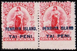 1902. PENRHYN. PENRHYN ISLAND TAI PENI On ONE PENNY From NEW ZEALAND In Pair Hinged.  (Michel 4) - JF519336 - Penrhyn