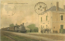 MIMBASTE  La Gare Au Passage Du Train Colorisée RARE RV - Autres Communes