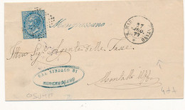 1877 MONGRASSANO COSENZA CORSIVO DI COLLETTORIA RURALE  VERDE + S.MARCO ARGENTANO DC + NUMERALE A PUNTI SU 0,10 AZZURRO - Poststempel