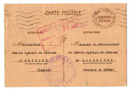 TB 3462 - MILITARIA - 1942 - Carte En Franchise Militaire - Centre De Réforme D'ORLEANS Pour MARSEILLE & PATAY - Lettres & Documents