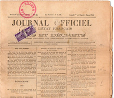 Mercure 40c X2 Sur Journal (journal Officiel De L'état Français) Complet De 1943 - 1921-1960: Moderne