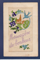 CPA Brodée Soie écrite Hirondelle - Embroidered