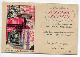 41 SALBRIS Carte Rare PUBLICITE " La Petite Hostellerie Sologne Berry Anc Lion D'Or René Dupin Propriétaire "   D05 2022 - Salbris