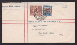 Colombia: Airmail Cover To USA, 1935, 2 Stamps, Coffee, From Maritime Company (damaged At Back) - Colombia