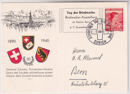 Schweiz - 1941 Tag Der Briefmarke / Journée Nationale Du Timbre -ZÜRICH - Briefmarkenausstellung Im Kasino Bern - Giornata Del Francobollo