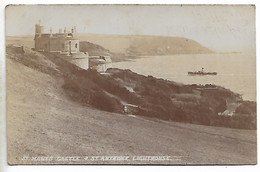 Real Photo Postcard, Cornwall, ST, Mawes Castle And ST. Anthony Lighthouse, Boat, Sea View. 1918. - Falmouth