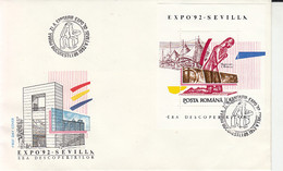 UNIVERSAL EXHIBITIONS, SEVILLA'92, COVER FDC, 1992, ROMANIA - 1992 – Séville (Espagne)