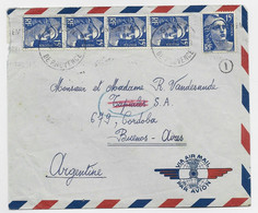 GANDON 15FR BLEU X5  LETTRE AVION PARIS 1952 POUR ARGENTINE AU TARIF - 1945-54 Marianne Of Gandon