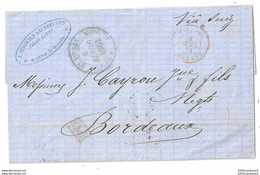 Lettre De ST-DENIS RÉUNION 6 MARS 1861 Sans Texte Pour Bordeaux Via Suez Entrée COL. FRA / SUEZ AMB. 4 AVRIL 61 + Verso - Storia Postale